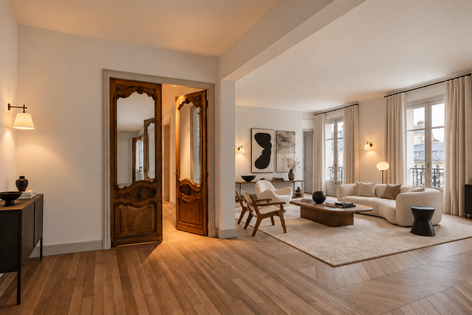 Salon et portes anciennes conservées – Appartement, Paris 6